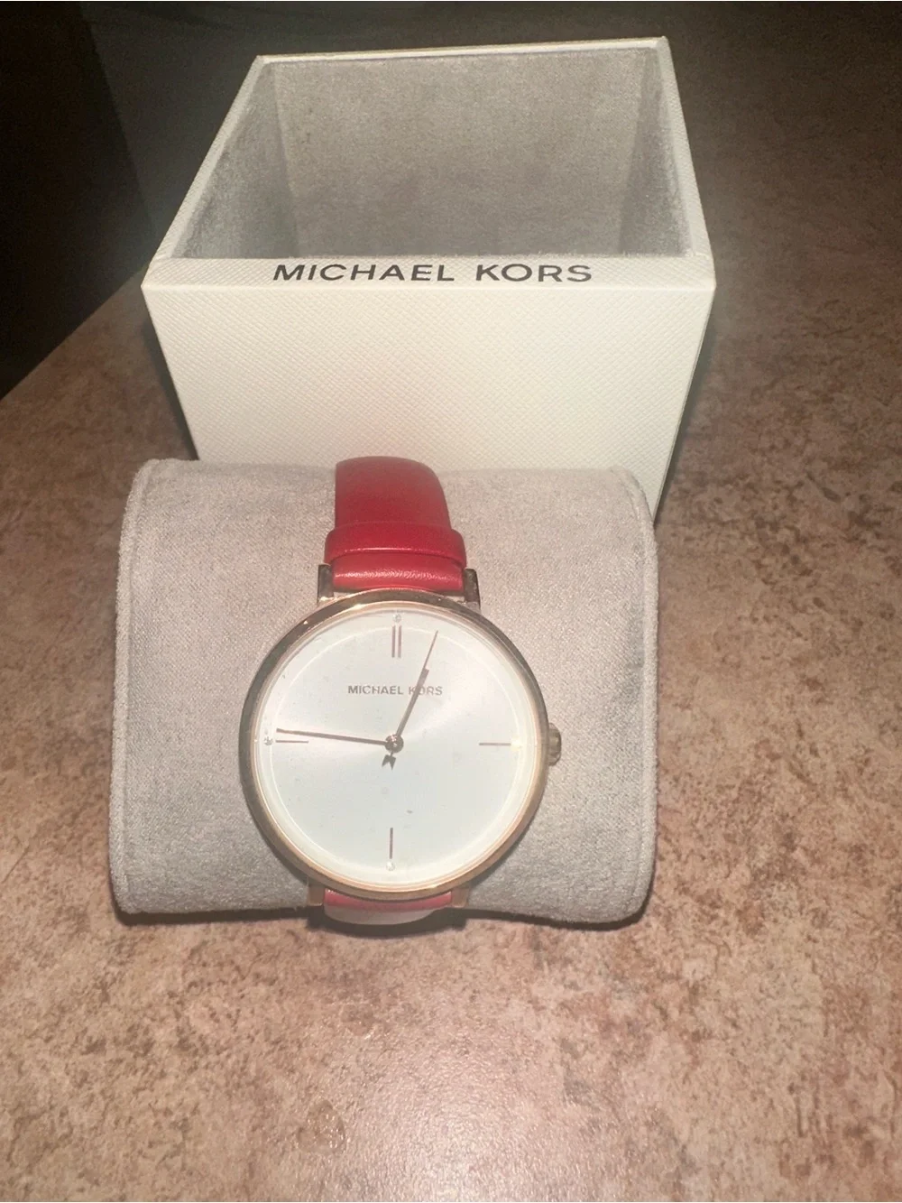 Michael Kors Gold Round Watch with Pink Leather Strap